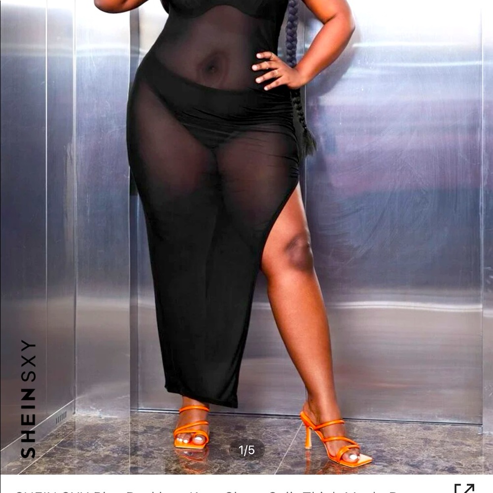 Shein Sxy Plus backless knot sheer split thigh mesh dress